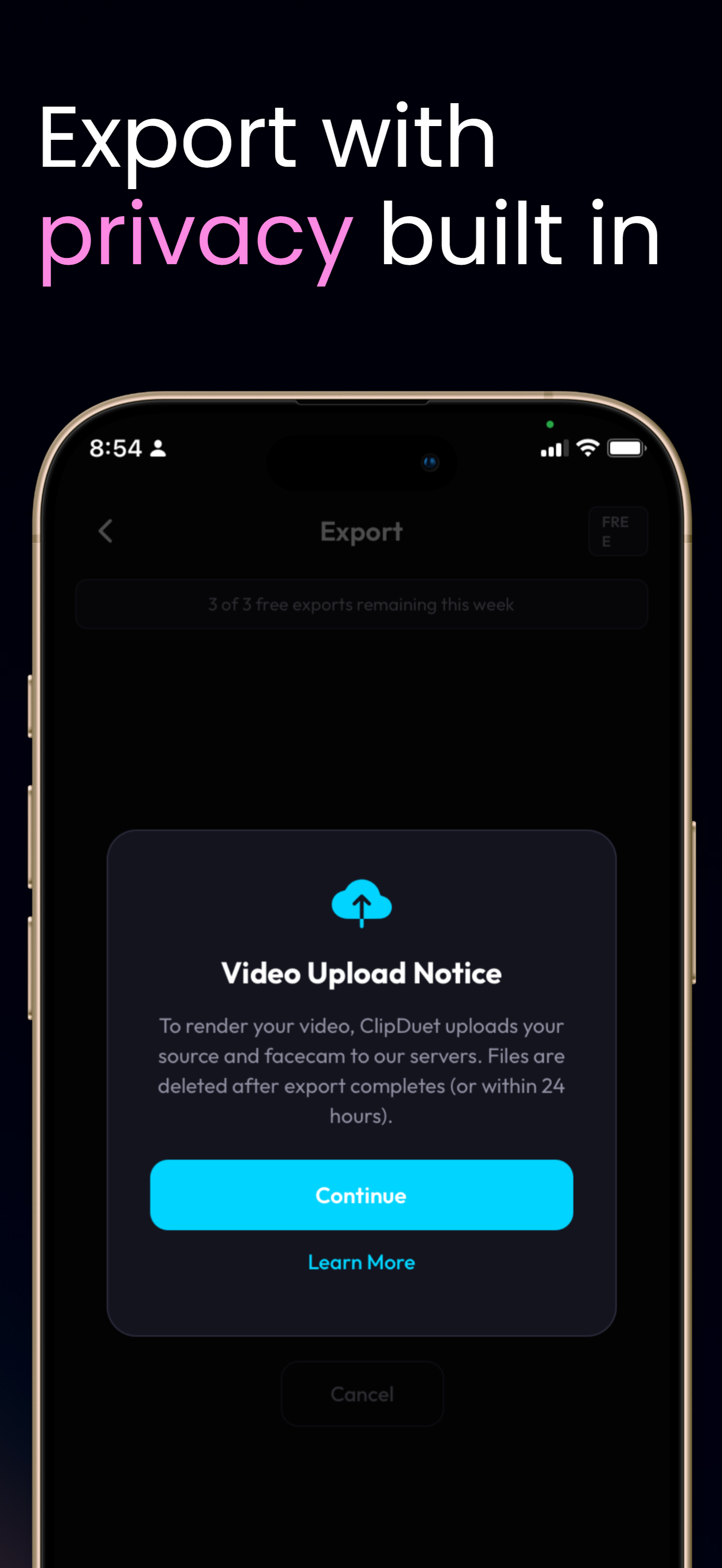 Export with privacy protection